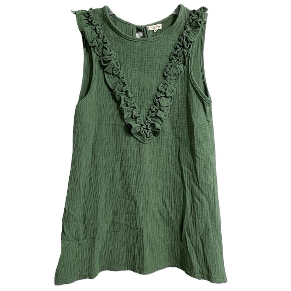 Mabo Organic Cotton Ruffle Tunic Top 10 Green Lagenlook Sleeveless Tie Back